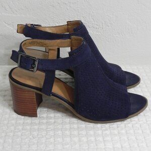 Franco Sarto Harlet2 Blue Suede Slingback Block Heel Peep Toe Sandals Size 6.5M